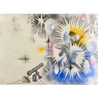 Mason Rader, Surrealist Spray Paint Mixed Media Snowfall Aurora Borealis Mason Rader Paintin, 1994 For Sale