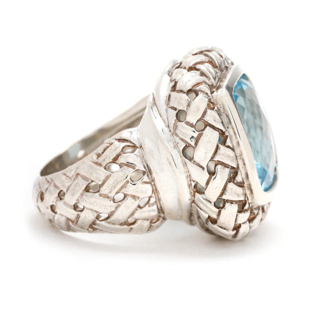 Modern Slane Blue Topaz Basketweave Ring, Sterling Silver, Ring Size 7 For Sale - Image 3 of 7