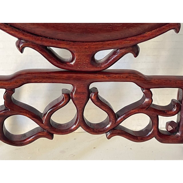 Brown Antique Chinese Qing Dynasty Rosewood Silk Tablescreen For Sale - Image 8 of 9