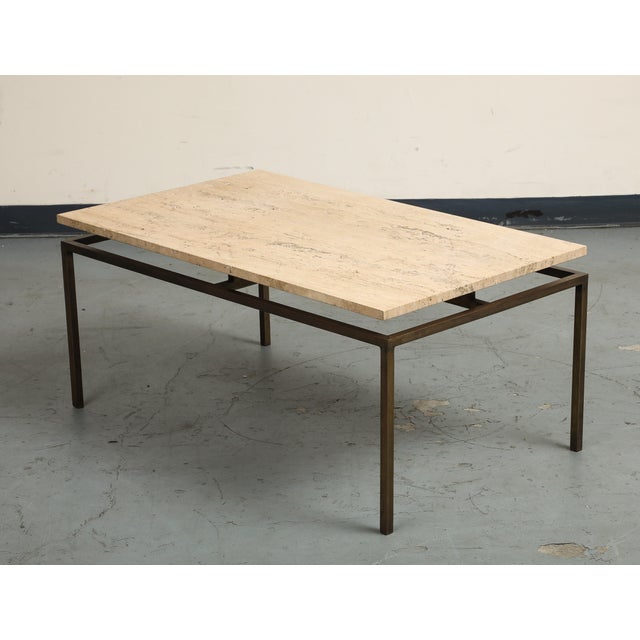 Late 20th Century Modernist Brass Coffee Table With Travertine Top For Sale - Image 13 of 18