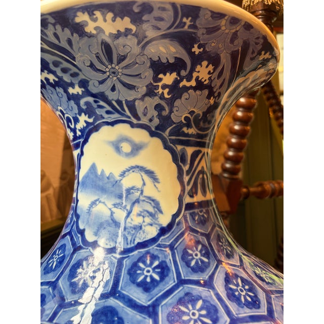 Blue Meiji Japanese Arita Floor Vase For Sale - Image 8 of 12