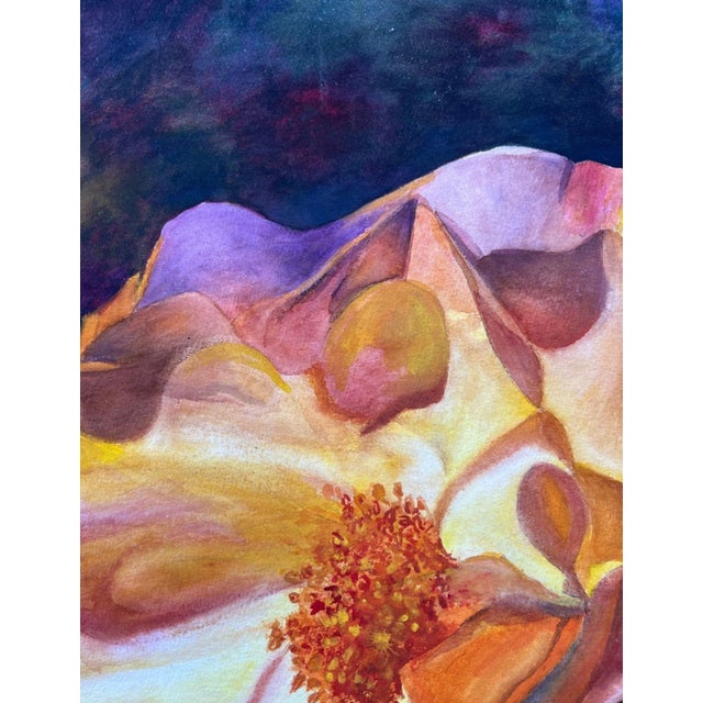 A luminous and atmospheric floral composition titled "Evening Splendor" by Florence Strauss, featuring two fully open...