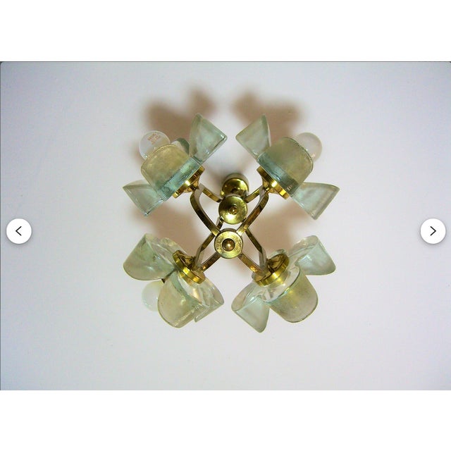 Vintage Art Deco Brass Pendant Light in Murano Glass Flower Shade by Simon & Schelle, 1960s A fantastic masterwork of...
