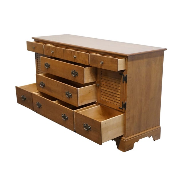 Wood Ethan Allen Heirloom Nutmeg Maple Colonial Early American 62" Triple Door Dresser 10-5013 For Sale - Image 7 of 14