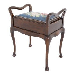 Edwardian Mahogany Piano Stool with Upholstered Seat, 1900s For Sale