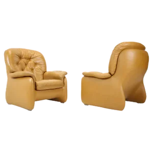 Set of Italian Leather Armchairs, 1970s