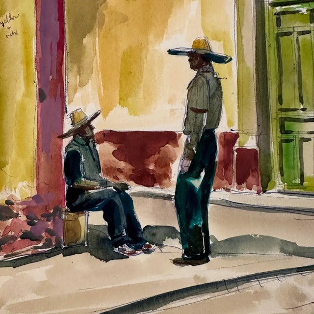 William C. Grauer (1895-1985) Untitled (Conversation in a Mexican Street) ink and watercolor on paper. William Grauer,...