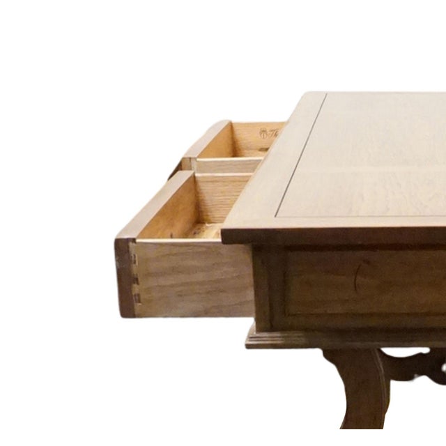 Wood Thomasville Furniture Monterey Collection Spanish Mediterranean White Oak 62" Writing Desk W. Metal Spanner 175-6125-8 For Sale - Image 7 of 12