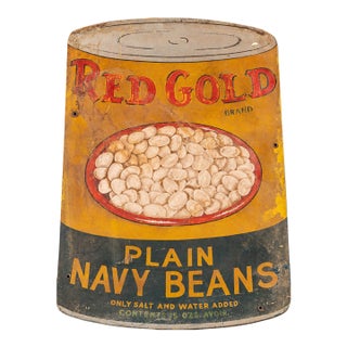 1940s Heavy Painted Steel Red Gold Advertising Sign - Navy Beans For Sale