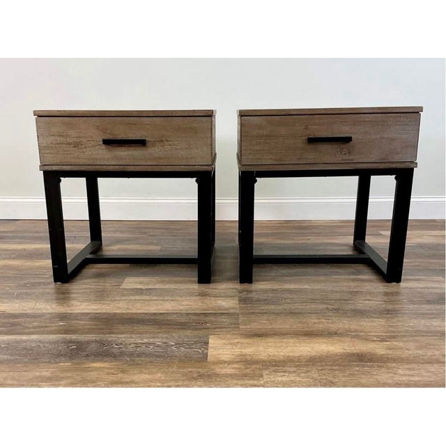 Metal Lane Furniture Reclaimed Wood and Black Metal End Tables, Pair For Sale - Image 7 of 10