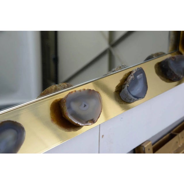 1980s Vintage Brass Mirror with Agate Stones by Willy Daro For Sale - Image 5 of 7