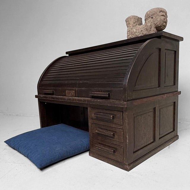 1920s Japanese Seated Shosai-Zukue Writing Desk with Tambour Door, 1920-1930 For Sale - Image 5 of 18