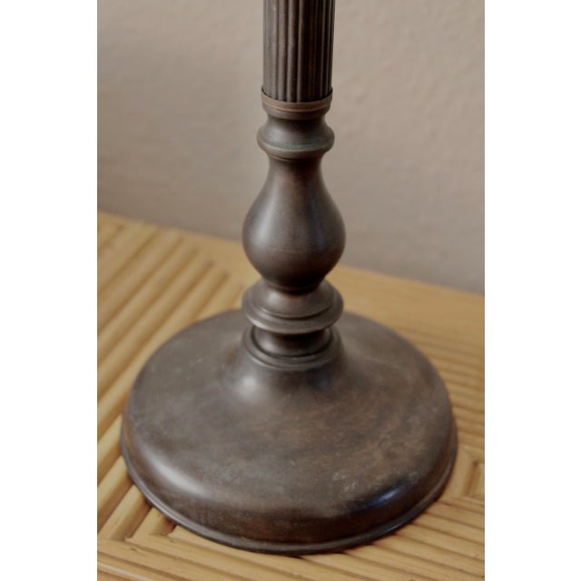 French Adjustable Library Table Lamp in Patinated Bronze and Milk Glass, 1930s For Sale - Image 6 of 7