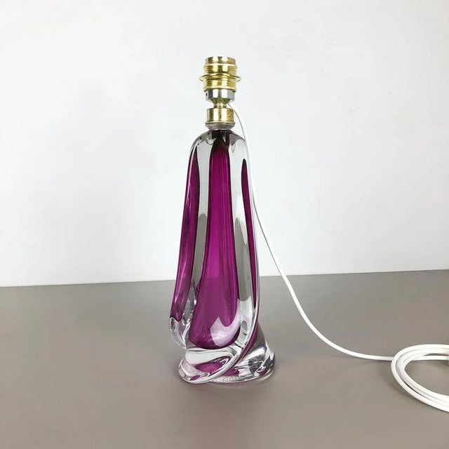 Large Crystal Glass Pink Table Light from Val Saint Lambert, Belgium, 1960s For Sale - Image 4 of 17