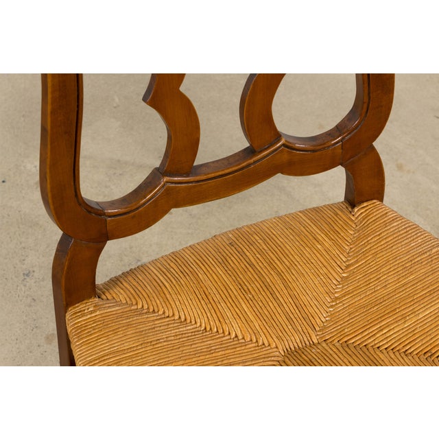 Antique French Provincial Walnut Dining Chairs With Rush Seats - Set of 8 For Sale - Image 11 of 18