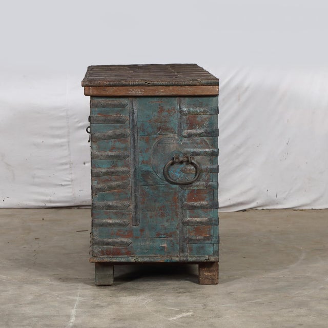 Antique Indian Painted Teakwood Pitara Chest Console For Sale - Image 4 of 8