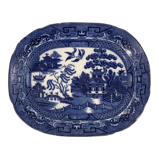 Early 20th Century Allerton's Ltd. Blue Willow Serving Platter, Made in England For Sale