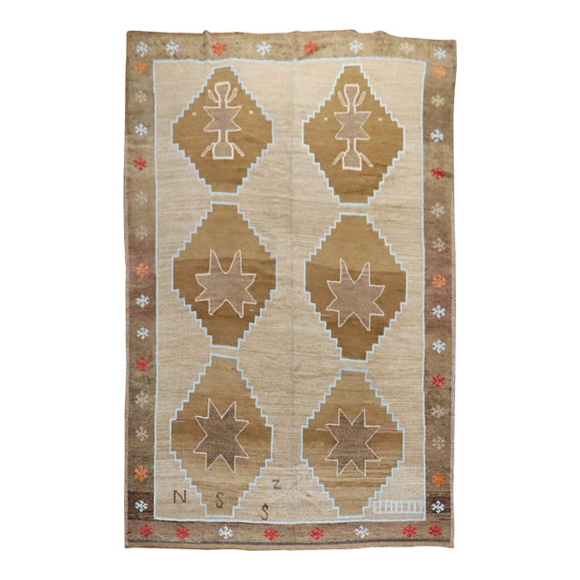 Mid 20th Century Masculine Turkish Room Size Camel Ground Rug For Sale