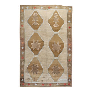 Mid 20th Century Masculine Turkish Room Size Camel Ground Rug - 7'4" x 11'8" For Sale