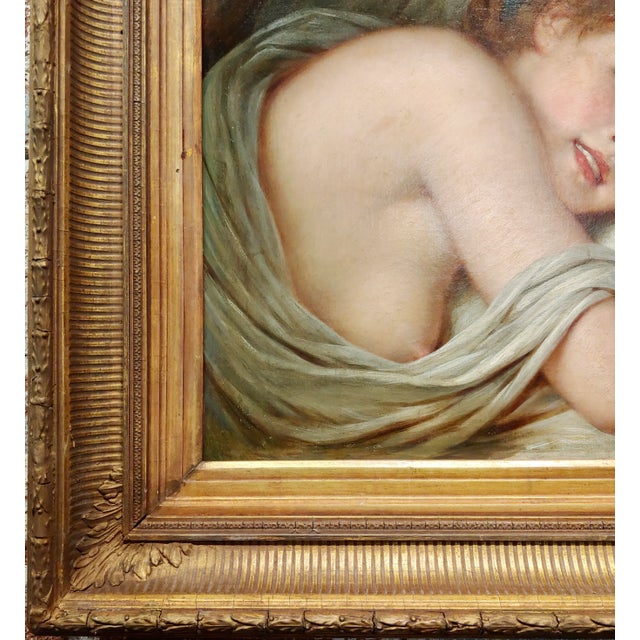 19th Century Young Woman Playful in Bed -19th Century Oil Painting For Sale - Image 5 of 12
