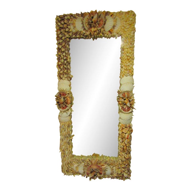 Vintage 1950s Coastal Handmade Shell Wall Mirror For Sale