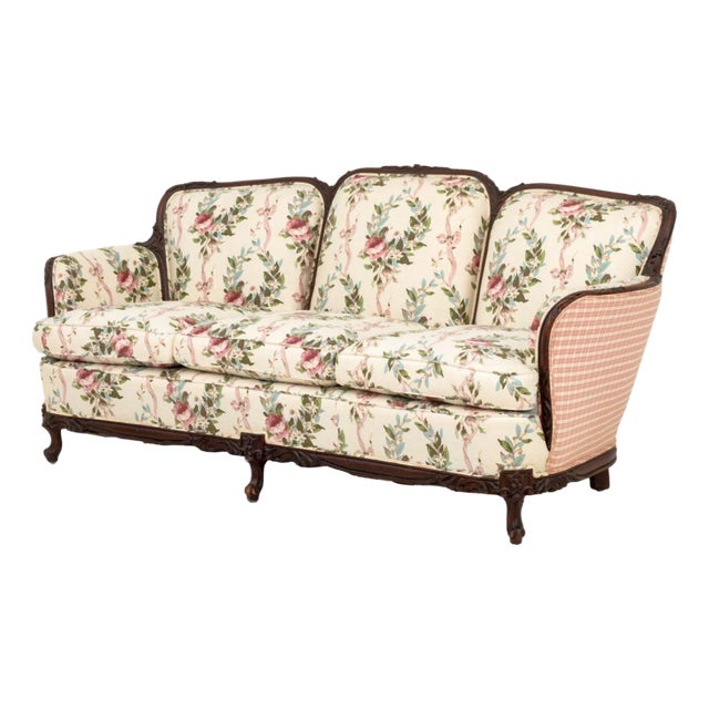 Louis XV Style Floral Upholstered Three-Seat Sofa For Sale