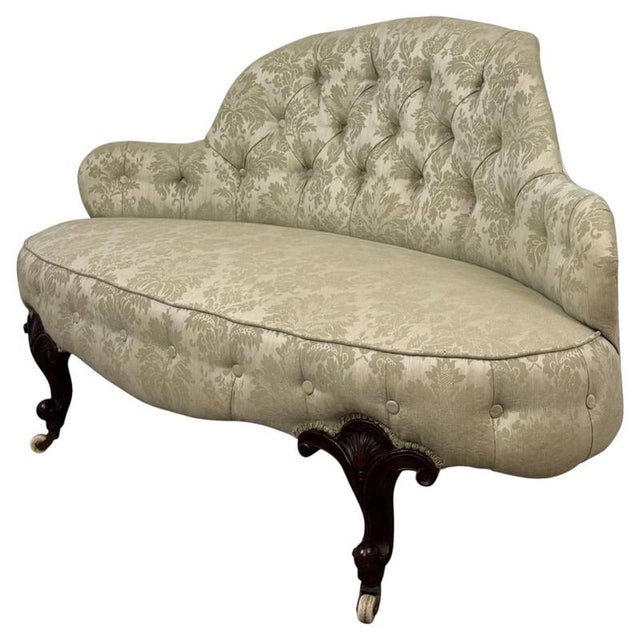 Antique 19th Century English Victorian Mahogany Button-Back Settee For Sale - Image 4 of 11