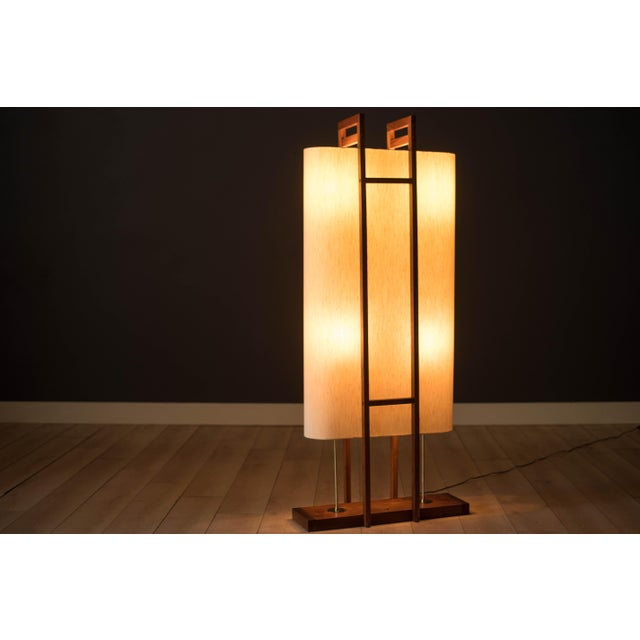 Mid Century Modern Sculptural Walnut and Brass Standing Floor Lamp For Sale - Image 4 of 18