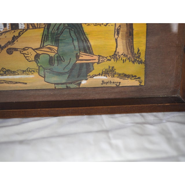Wood 1920s French Art Deco Basque Jupiberry Hanging Tray With Country Mountain Landscape, Elderly Couple With Beret and Pie For Sale - Image 7 of 12