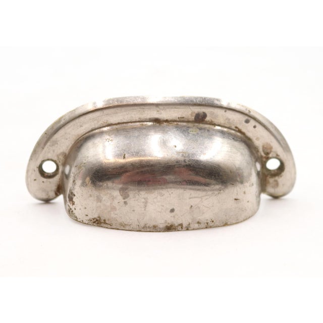 Abstract Pair of Vintage 3.625 In. Polished Nickel Brass Cup Bin Pulls For Sale - Image 3 of 5