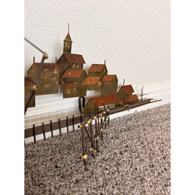 Mid-Century Modern 1970s Signed Curtis Jere Mid-Century Modern Sailing Ship & Harbor Village Wall Sculpture For Sale - Image 3 of 9