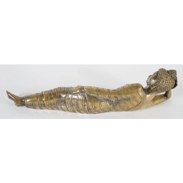 Vintage Mahaparinirvana Buddha Brass Sculpture For Sale In Miami - Image 6 of 10