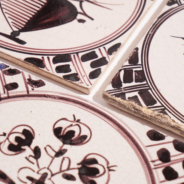 Set of 18 Mulberry Decorated Delft Tiles, C. 1700's For Sale - Image 9 of 11