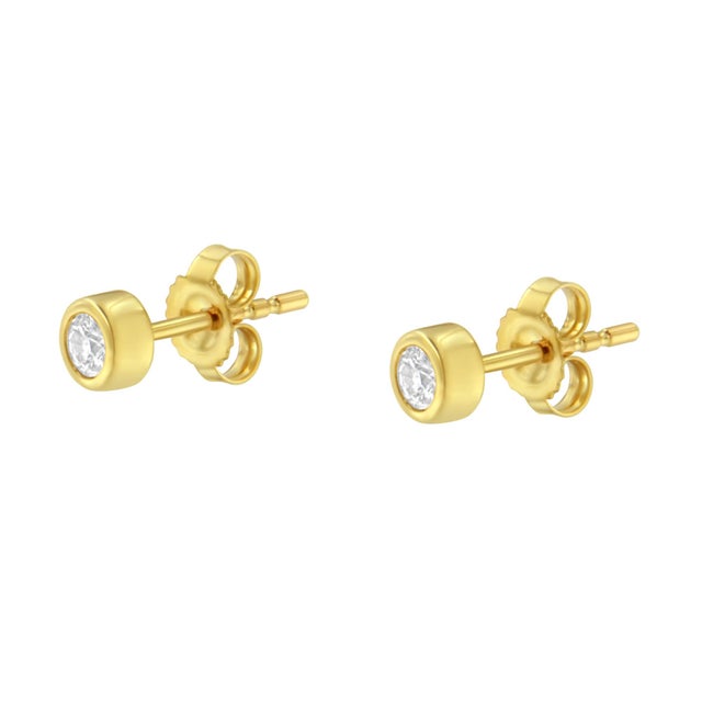 10K Yellow Gold 0.15 Cttw Round Brilliant-Cut Near Colorless Diamond Bezel-Set Stud Earrings, A Pair For Sale - Image 4 of 6