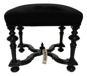 19th Century William & Mary Style Footstool With a Black Velvet Upholstered Seat