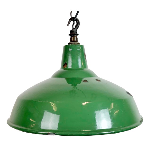 Industrial British Green Enamel Factory Pendant Lamp, 1960s For Sale - Image 18 of 18