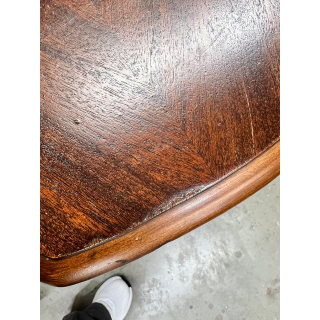 Antique Burl Walnut Wood Scalloped Edge Pedestal Table For Sale - Image 6 of 12