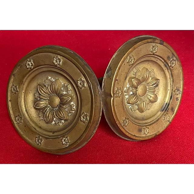Brass Large Antique 19th Century American Federal Empire Spun Brass Classical Drapery Tie Backs - A Pair For Sale - Image 8 of 16