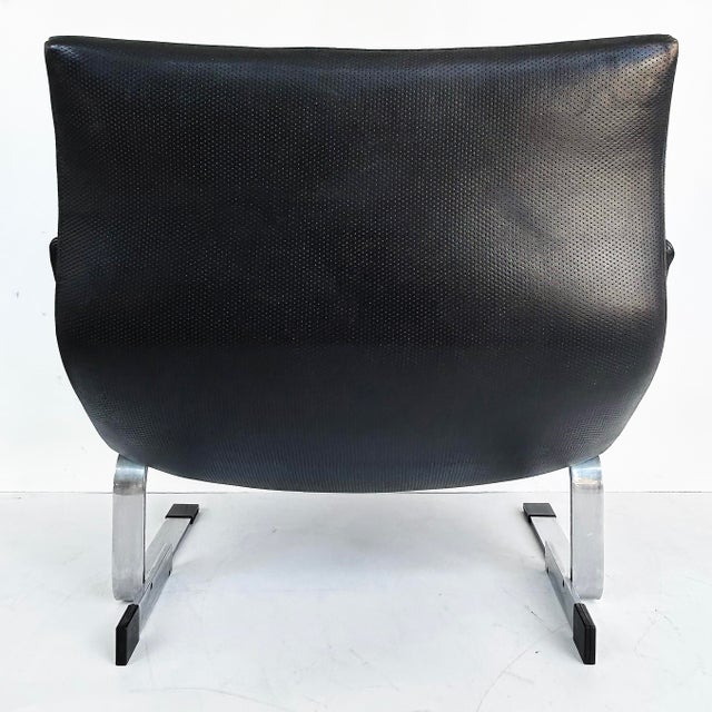Black 1980s Giovanni Offredi Saporiti Italia Onda Wave Chair, Black Leather, Chrome For Sale - Image 8 of 16