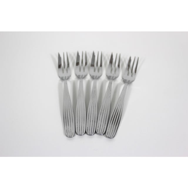 Noritake Vintage Pastry Cake Forks Mid Century Modern Stainless Steel Noritake Line - Set of Five For Sale - Image 4 of 10