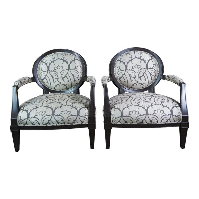 2 Brunschwig Fils French Louis XVI Library Club Modern Fauteuil Arm Chairs For Sale