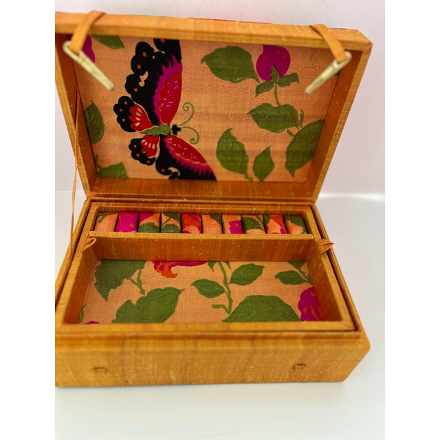 Boho Chic Late 20th Century Hand Woven Thai Silk Colorful Butterfly Trinket Jewelry Box. For Sale - Image 3 of 12
