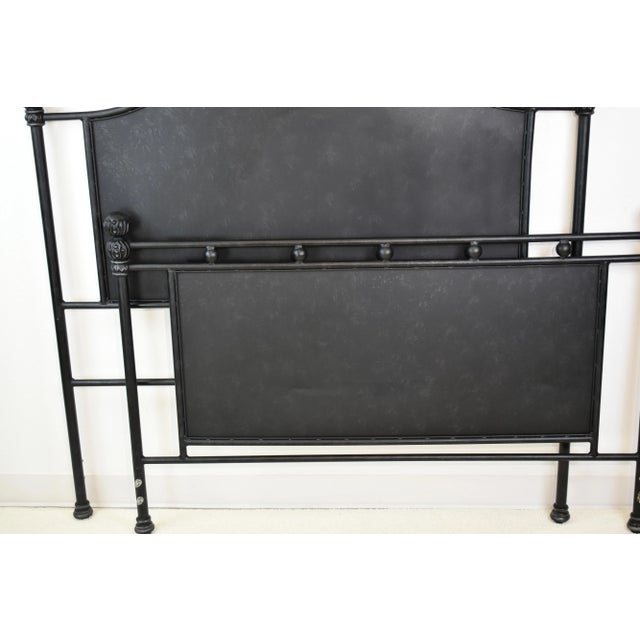 1990s Vintage Wrought Iron Full Panel Headboard Footboard W/Side Railings Matte Black Low Framed (6 Pcs) For Sale - Image 4 of 10