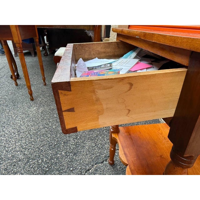 Antique Sheraton Style 2 Tier One Drawer Nightstand Side Table For Sale - Image 4 of 13