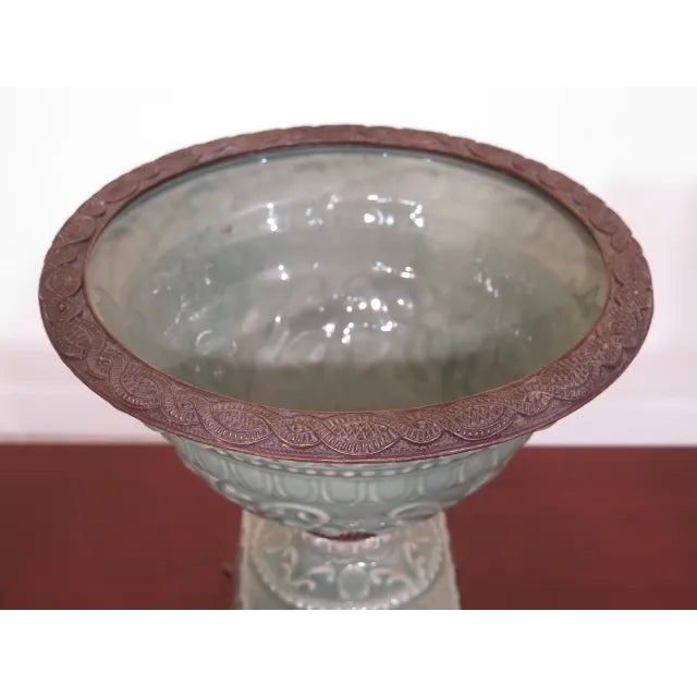 Green & Bronze Porcelain Center Planter Bowl For Sale - Image 4 of 9