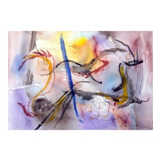 Vintage Lascaux Caves Abstract Watercolor by Les Anderson For Sale