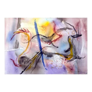 Vintage Lascaux Caves Abstract Watercolor by Les Anderson