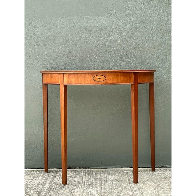 Wood Vintage Regency Inlay Scallop Demilune Table For Sale - Image 7 of 12