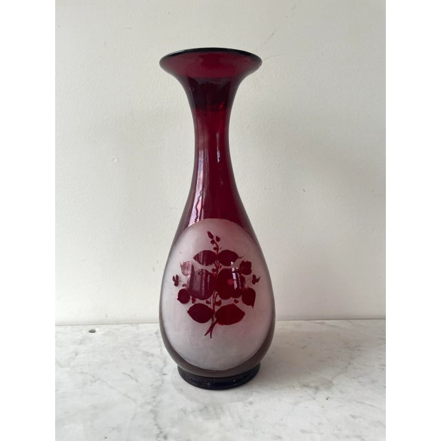Traditional Vintage Bohemian Hand Blown Frosted Glass Vase For Sale - Image 3 of 7
