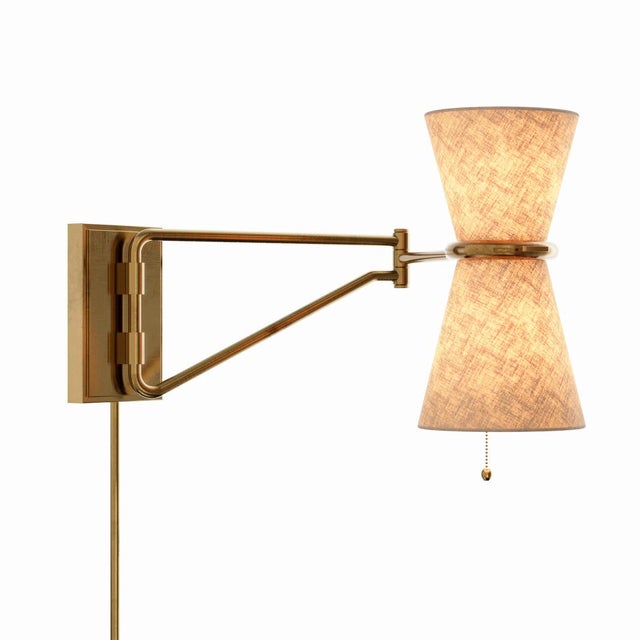 Regina Andrew Gable Swing Arm Sconce, Antique Natural Brass with Oyster Shade For Sale - Image 4 of 8
